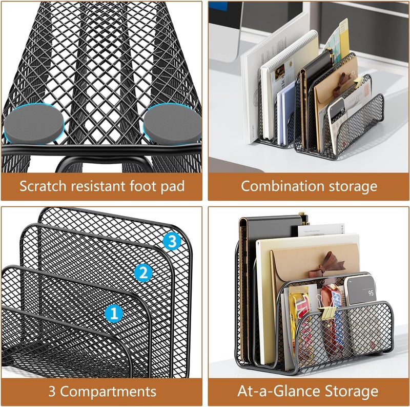 gianotter Mail Organizer Countertop, Metal File Holder with 3-Slot, Bill Organizer for Office Receipts and Letter Paper Storage (Black) - Image 4